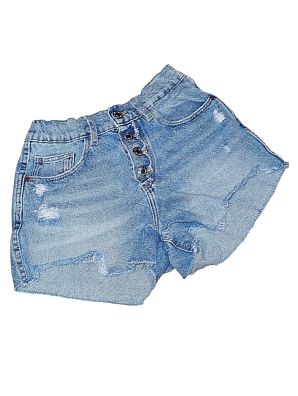 Zara Distressed Paperbag Denim Button Fly Shorts Size 11-12